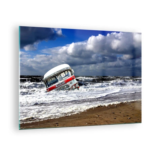 Billede på glas - En gammel bus i vandet i et stormfuldt hav - 70x50cm - Og hvad er du overrasket over? - Moderne vægdekoration til stue og soveværelse ARTTOR