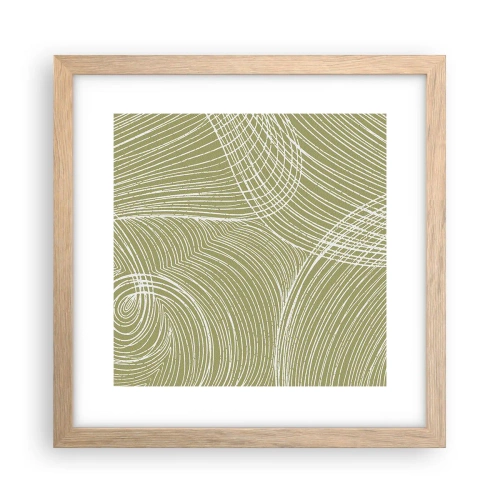 Plakat i ramme af lyst egetræ - Indviklet abstraktion i hvidt - 30x30 cm