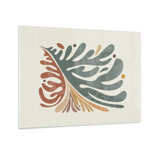 Billede på glas - Abstrakt blad i varme farver - 70x50cm - Flerfarvet blad - Moderne vægdekoration til stue og soveværelse ARTTOR