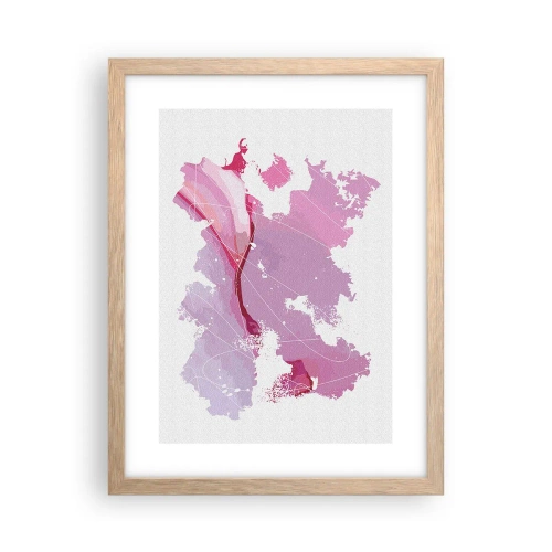 Plakat i ramme af lyst egetræ - Kort over en lyserød verden - 30x40 cm