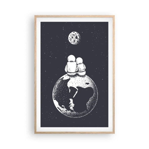 Plakat i ramme af lyst egetræ - En kosmisk kærlighedshistorie - 61x91 cm