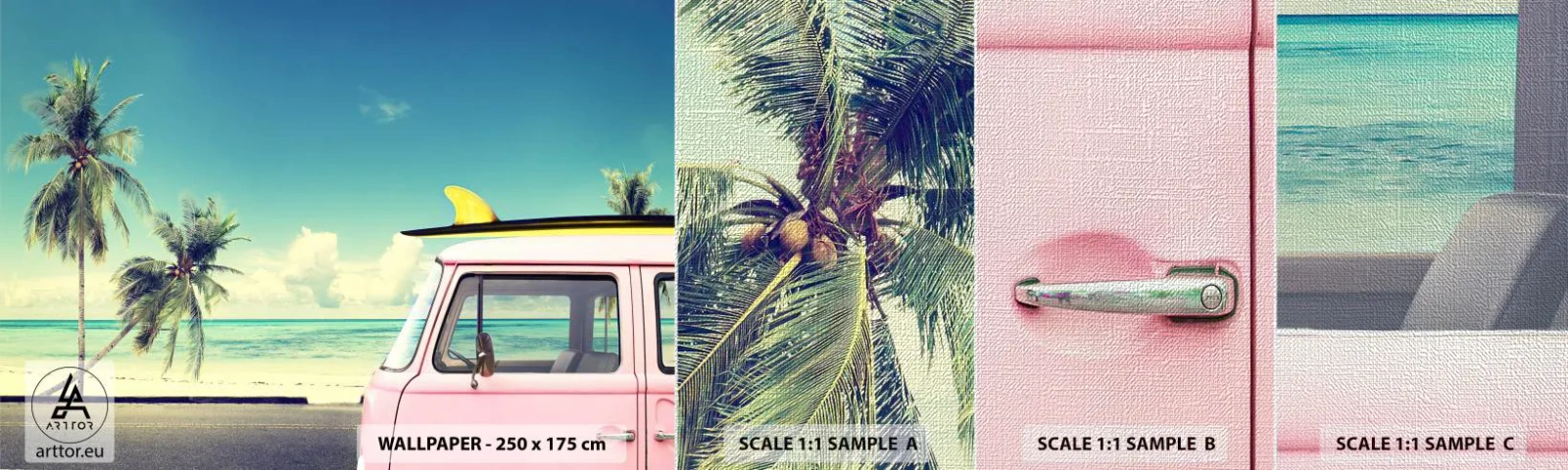 Prøve Fototapet Premium Canvas - Ferietid til at starte - Landskab, Strand, Surfing - 100x30 cm