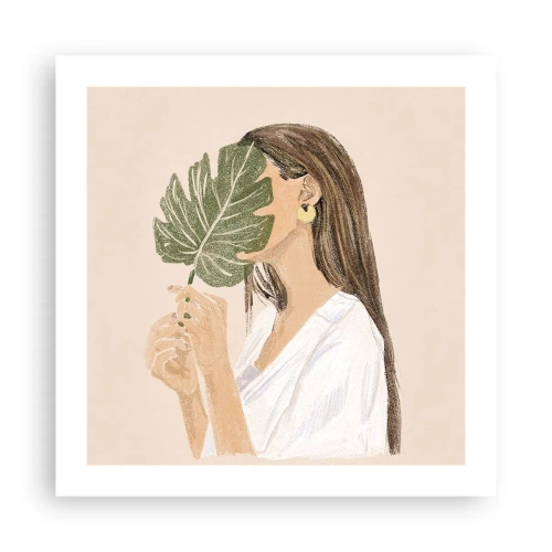 Plakat - Mystisk portræt med en vifte - 50x50 cm