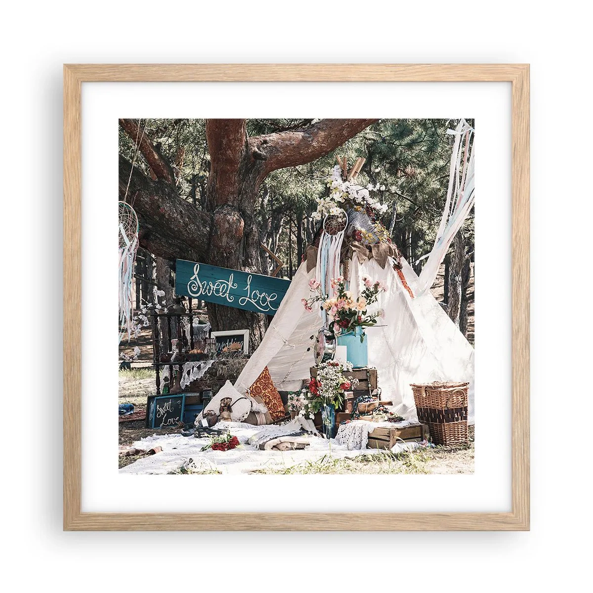Plakat i ramme af lyst egetræ - Make love… - 40x40 cm