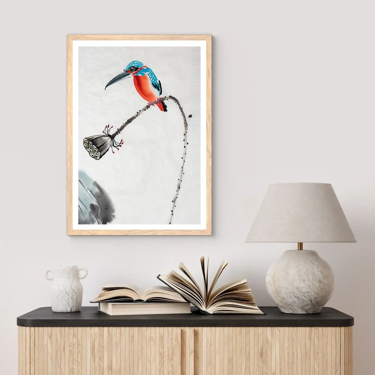Plakat i ramme af lyst egetræ - Engenes liv - 70x100 cm
