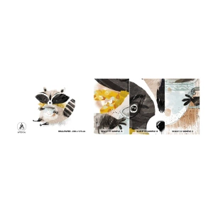 Fototapet Prøve Standard Eco - Min ven vaskebjørnen - For børn, Vaskebjørn, Grafik - 100x30 cm