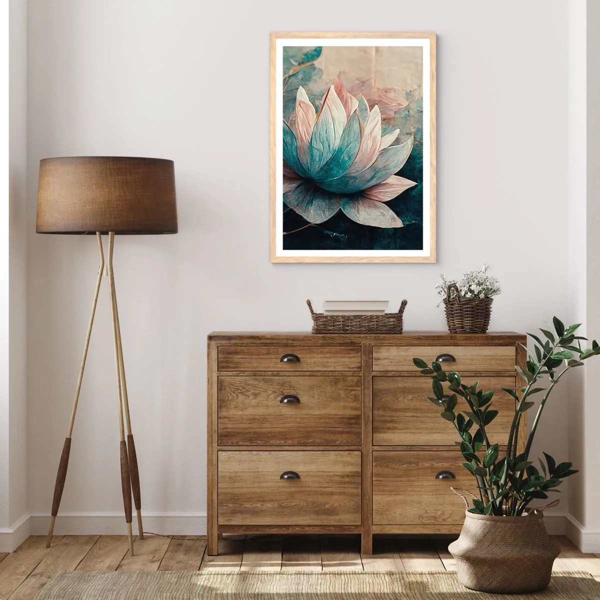 Plakat i ramme af lyst egetræ - Søens stjerner - 50x70 cm