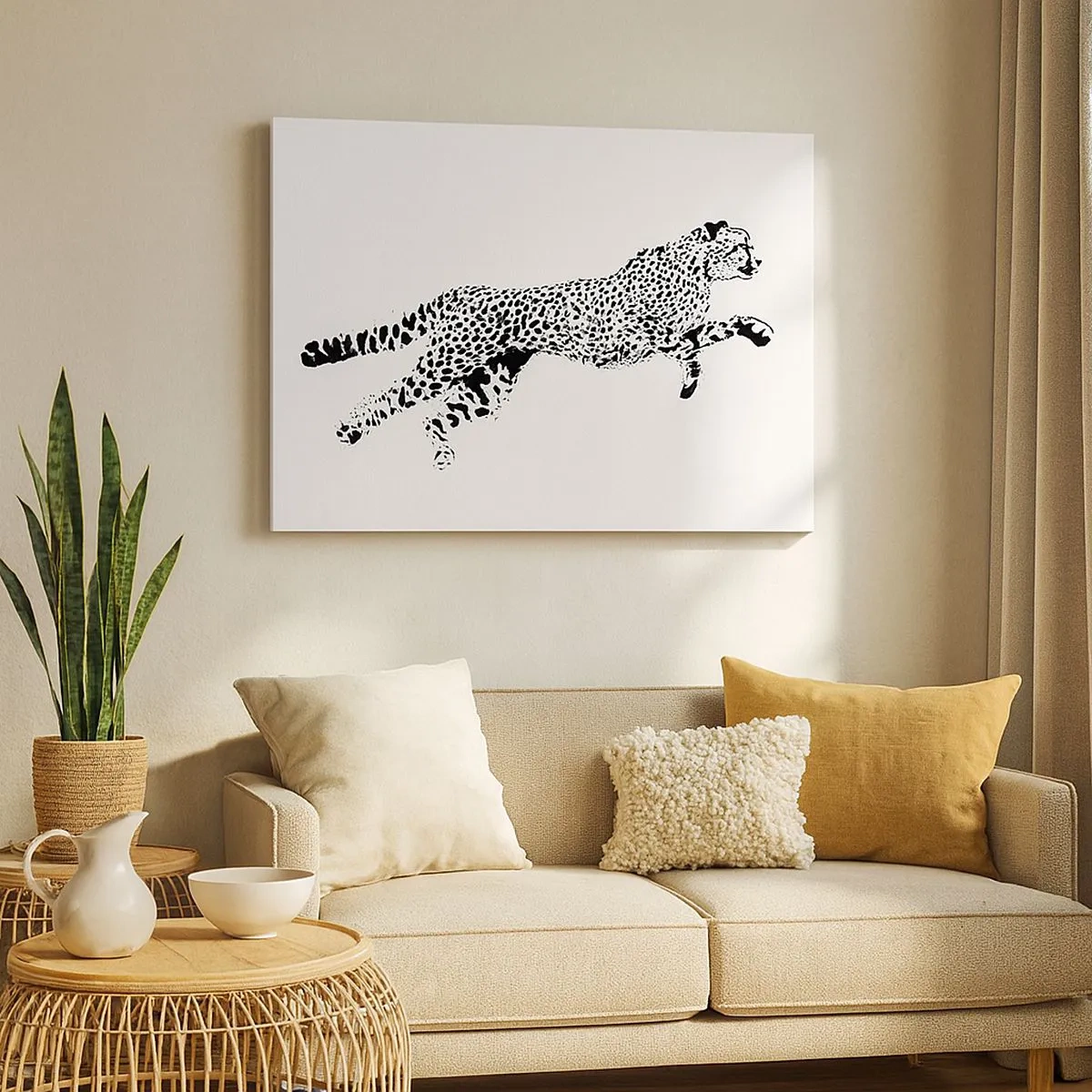 Lærredstryk - Billede på lærred - Minimalistisk grafik af en gepard i bevægelse - 70x50cm - Den hurtigste på Jorden - Moderne vægdekoration til stue og soveværelse ARTTOR
