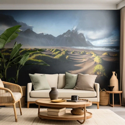 Fototapet på mål Standard Eco - Harmoni mellem elementerne - Landskab, Island, Bjerge