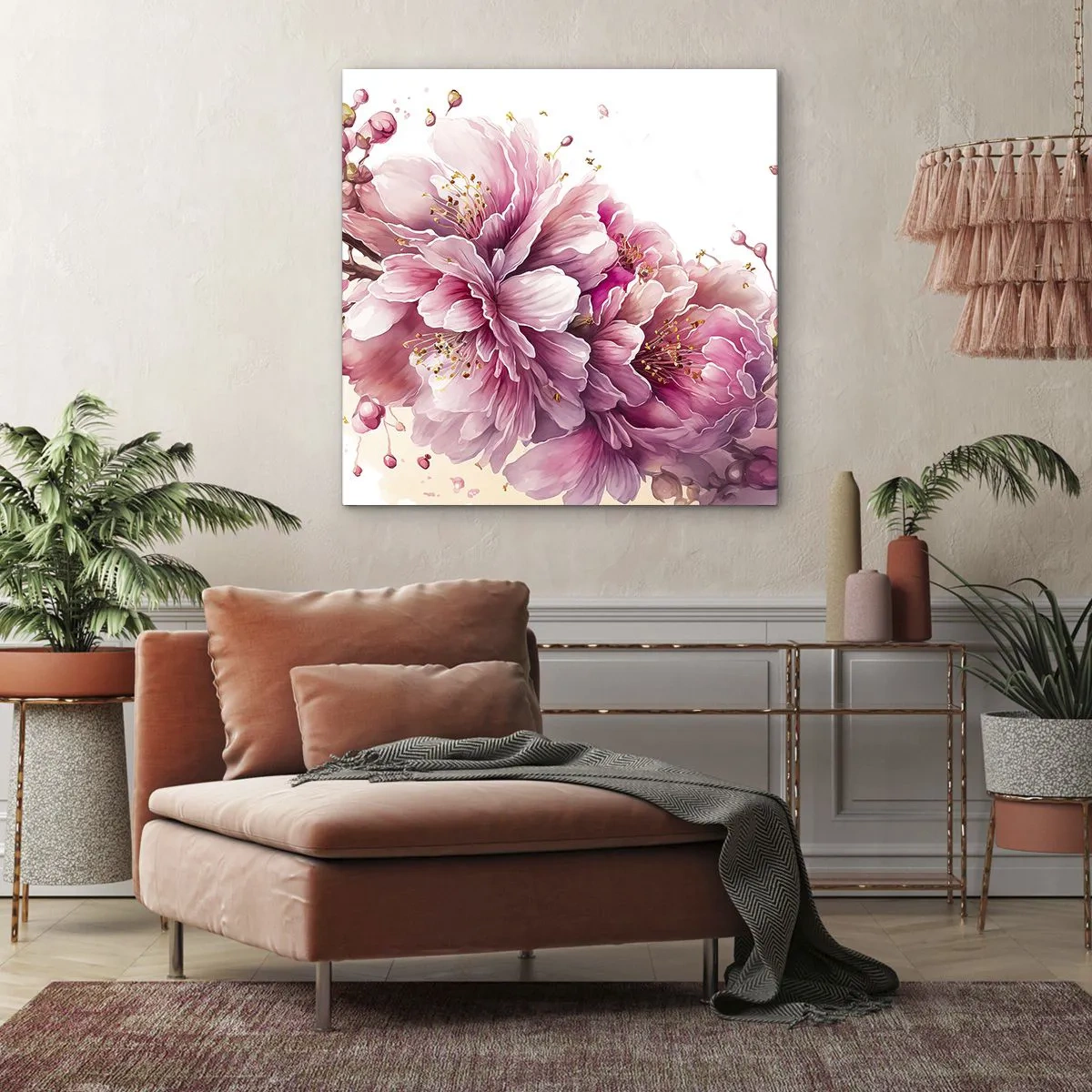 Lærredstryk - Billede på lærred - Kirsebærblomst - 30x30 cm