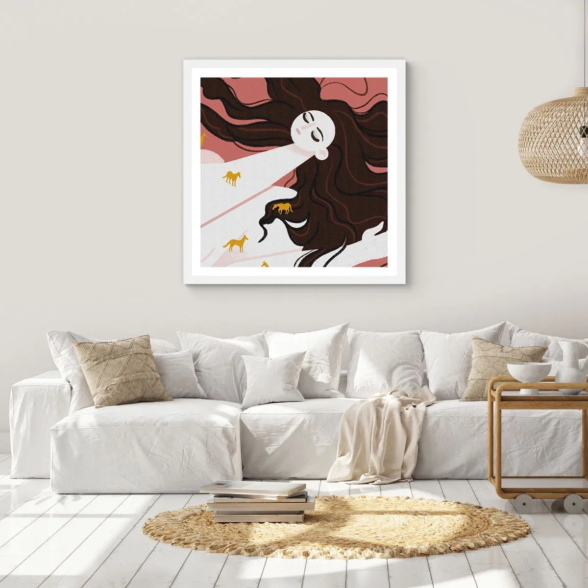 Plakat i hvid ramme - Drøm om en gylden hest - 40x40 cm