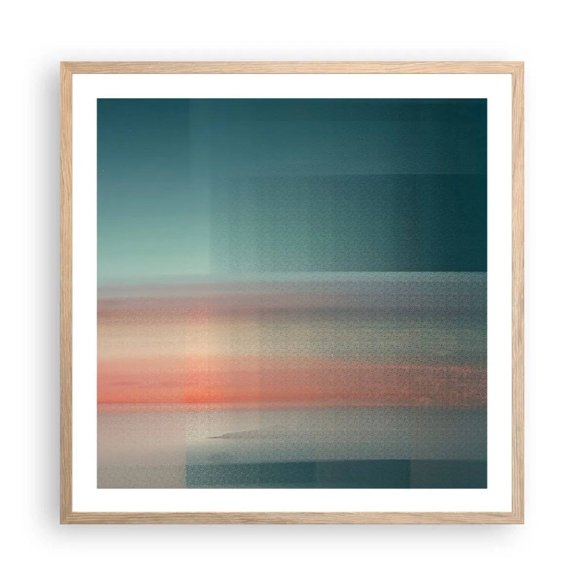 Plakat i ramme af lyst egetræ - Abstraktion: bølger af lys - 60x60 cm