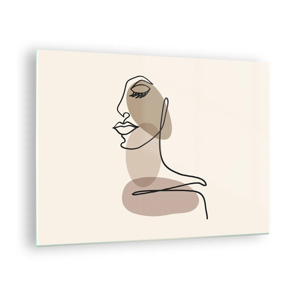 Billede på glas - Et minimalistisk kvindeportræt udført med en kontinuerlig linje. - 70x50cm - En vis linje af skønhed - Moderne vægdekoration til stue og soveværelse ARTTOR