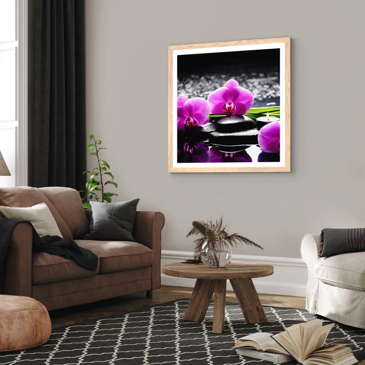 Plakat i ramme af lyst egetræ - Drukne i fred og ro - 30x30 cm