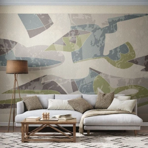 Fototapet Standard Eco - Abstrakt komposition i nuancer af grøn og blå - 100x70cm - Komposition bag glas - Moderne vægdekoration til stue og soveværelse ARTTOR