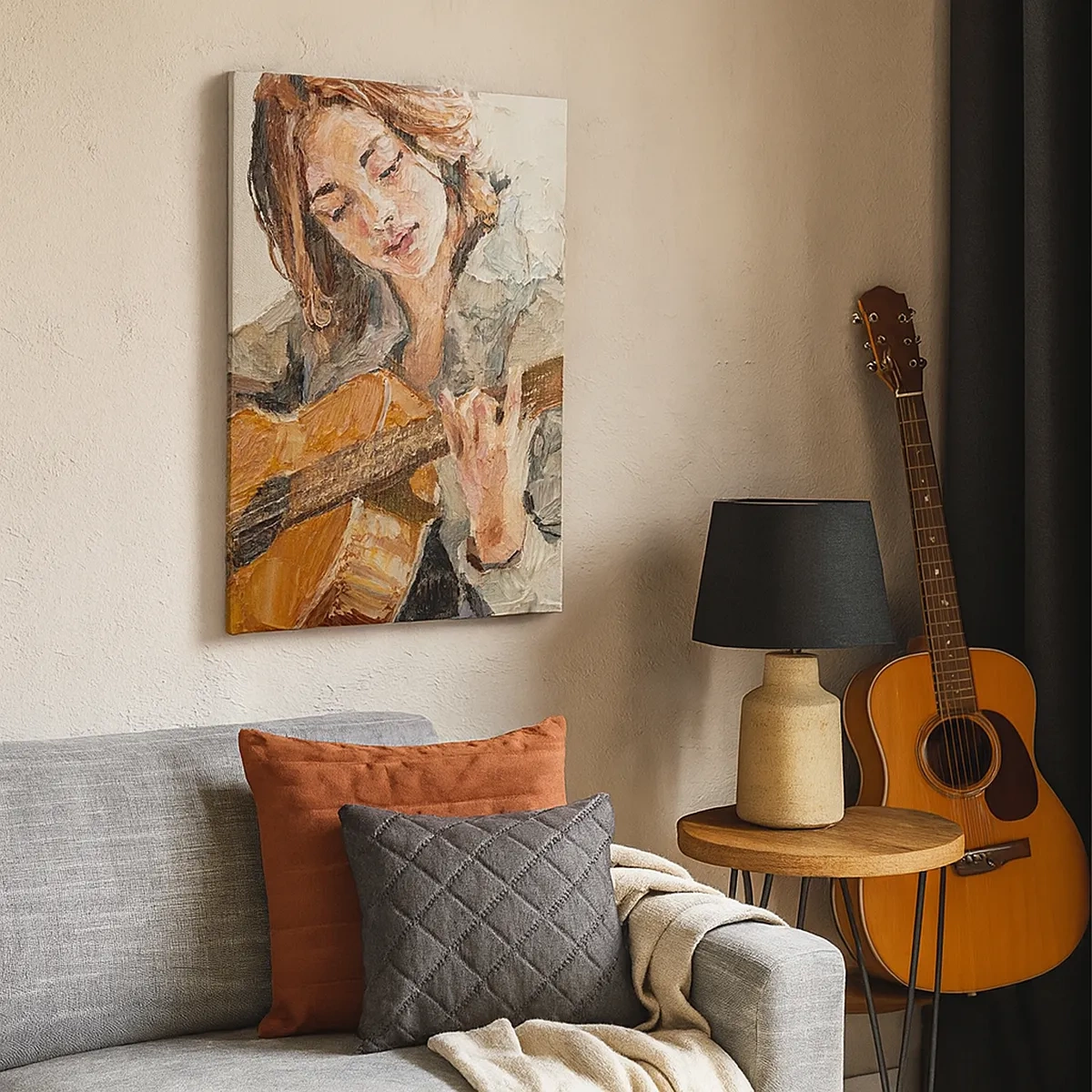 Lærredstryk - Billede på lærred - Koncert for guitar og et pigehjerte - 50x70 cm