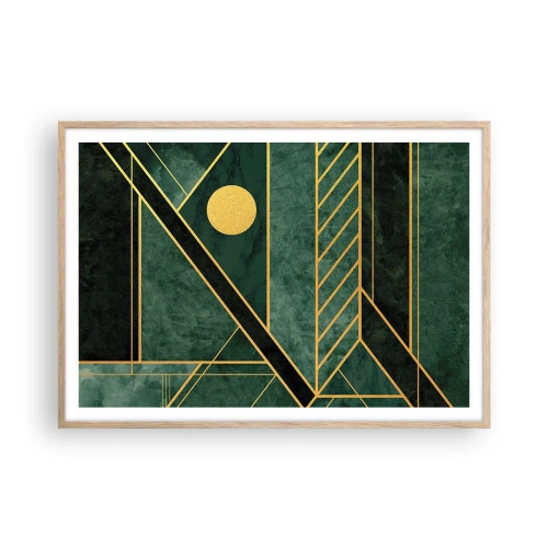 Plakat i ramme af lyst egetræ - Dynamikken i guld og azurblå - 100x70 cm