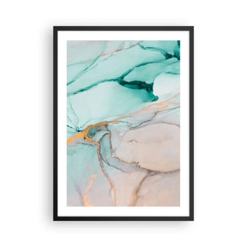 Plakat i sort ramme - En abstrakt komposition i nuancer af turkis og guld. - 50x70cm - Dans af former og farver - Moderne vægdekoration til stue og soveværelse ARTTOR