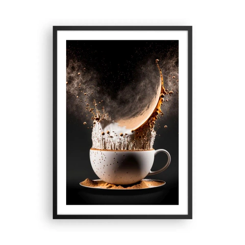 Plakat i sort ramme - En dynamisk eksplosion af kaffe i en kop - 50x70cm - En eksplosion af smag - Moderne vægdekoration til stue og soveværelse ARTTOR