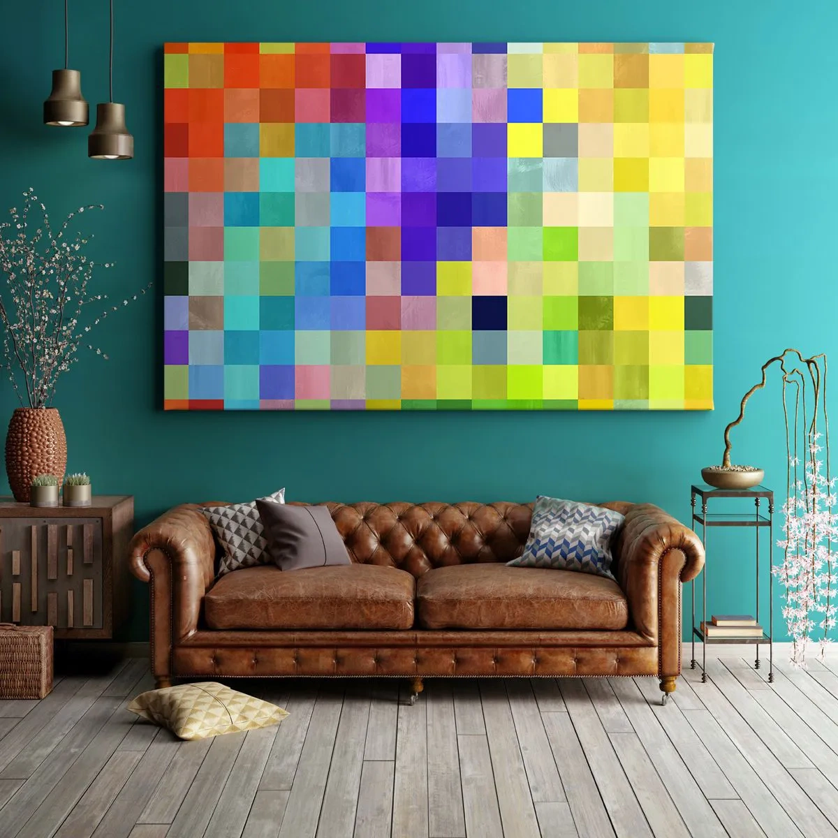 Lærredstryk - Billede på lærred - En farverig mosaik af firkanter i forskellige farver - 70x50cm - Alle er forskellige, alle er lige - Moderne vægdekoration til stue og soveværelse ARTTOR