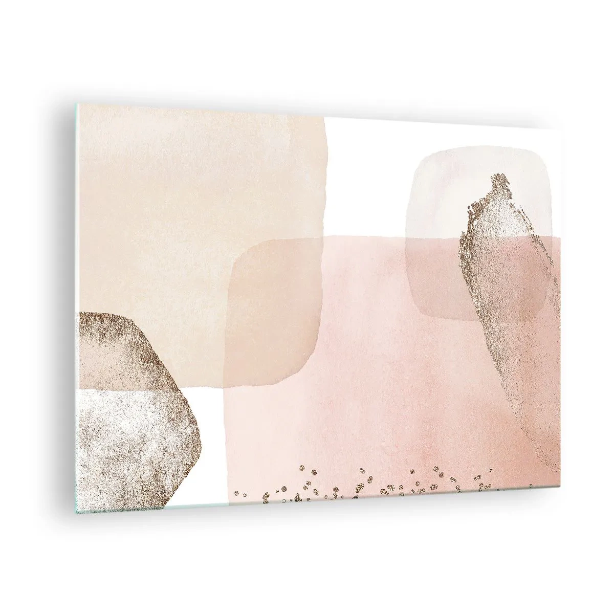 Billede på glas - En abstrakt komposition i nuancer af lyserød, beige og guld. - 70x50cm - Et kig gennem farver - Moderne vægdekoration til stue og soveværelse ARTTOR