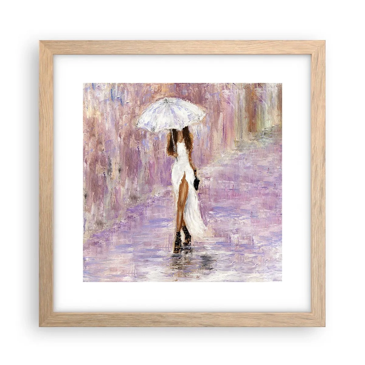Plakat i ramme af lyst egetræ - I den syrenrøde regn - 30x30 cm