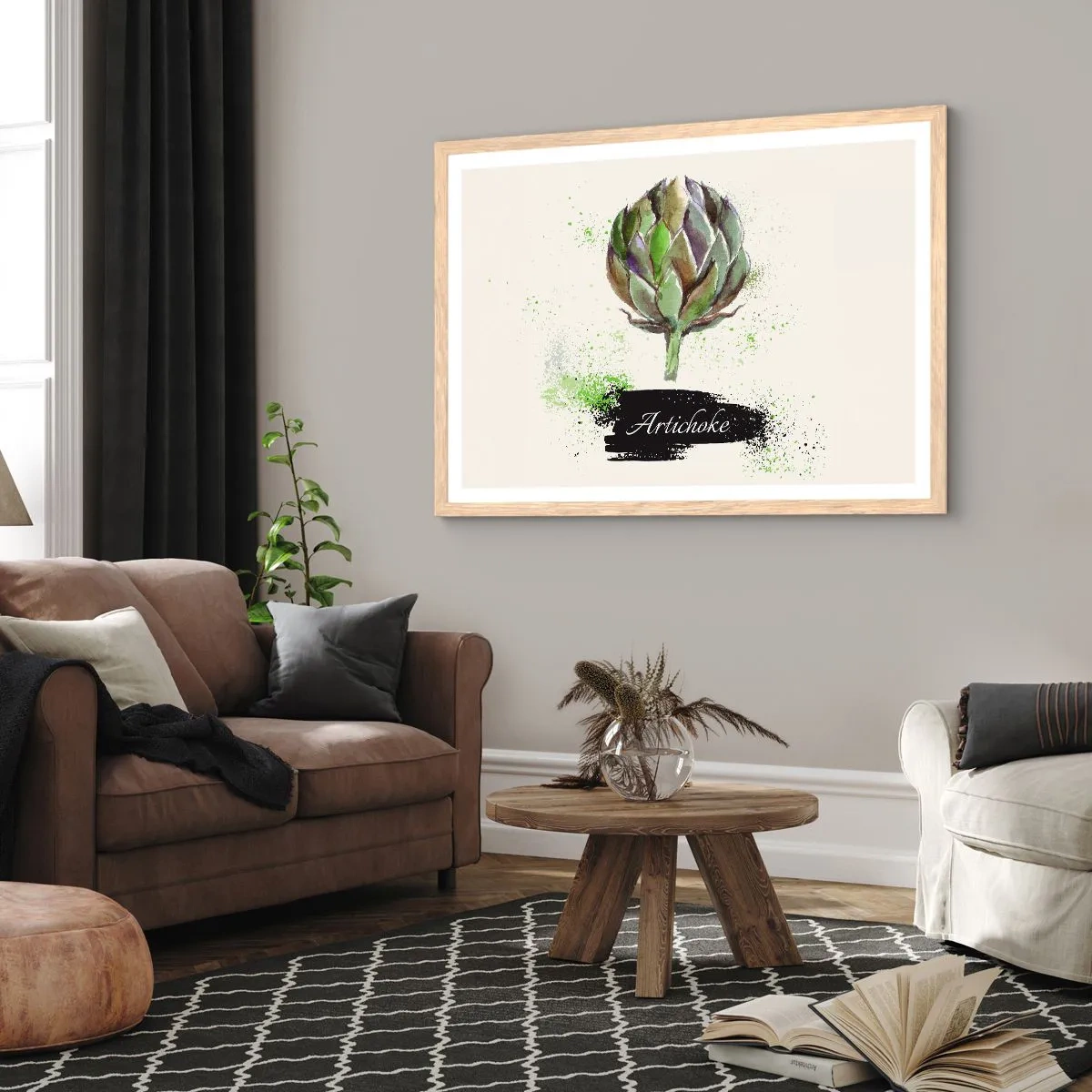 Plakat i ramme af lyst egetræ - Eviva grøntsager! - 91x61 cm