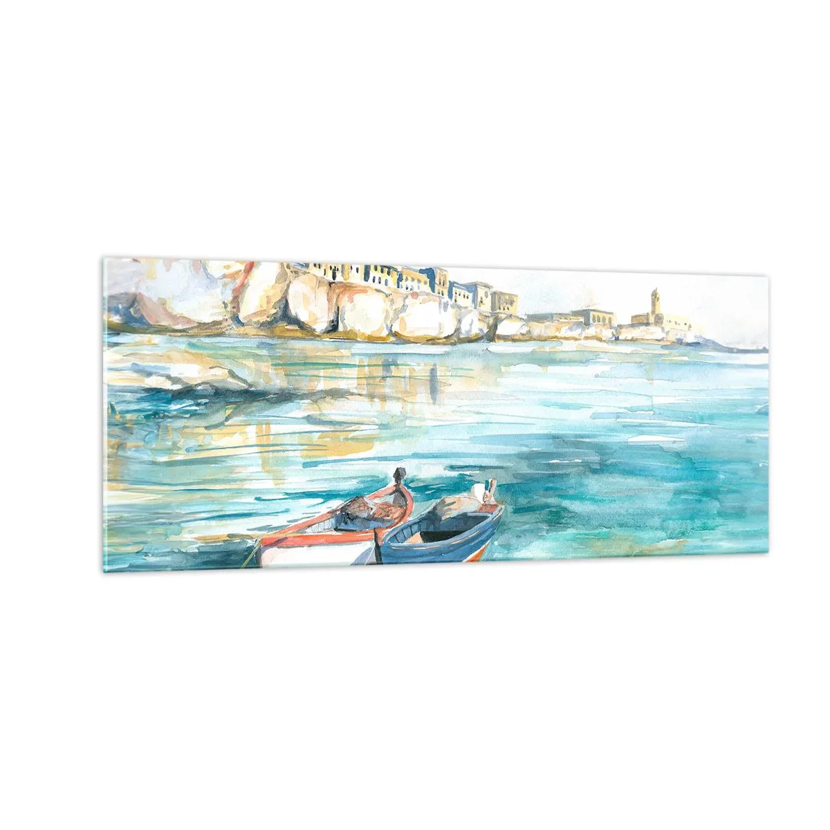 Billede på glas - Landskab i azurblå - 100x40 cm