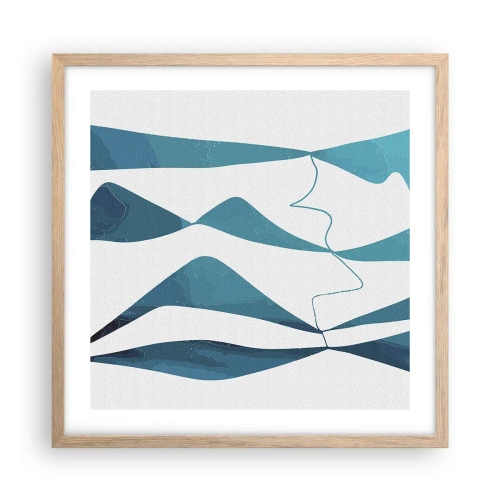 Plakat i ramme af lyst egetræ - Abstraktion: en turkis sammensætning - 50x50 cm