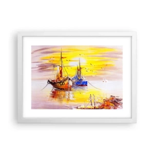 Plakat i hvid ramme - Et velfortjent hvil i havnen - 40x30 cm