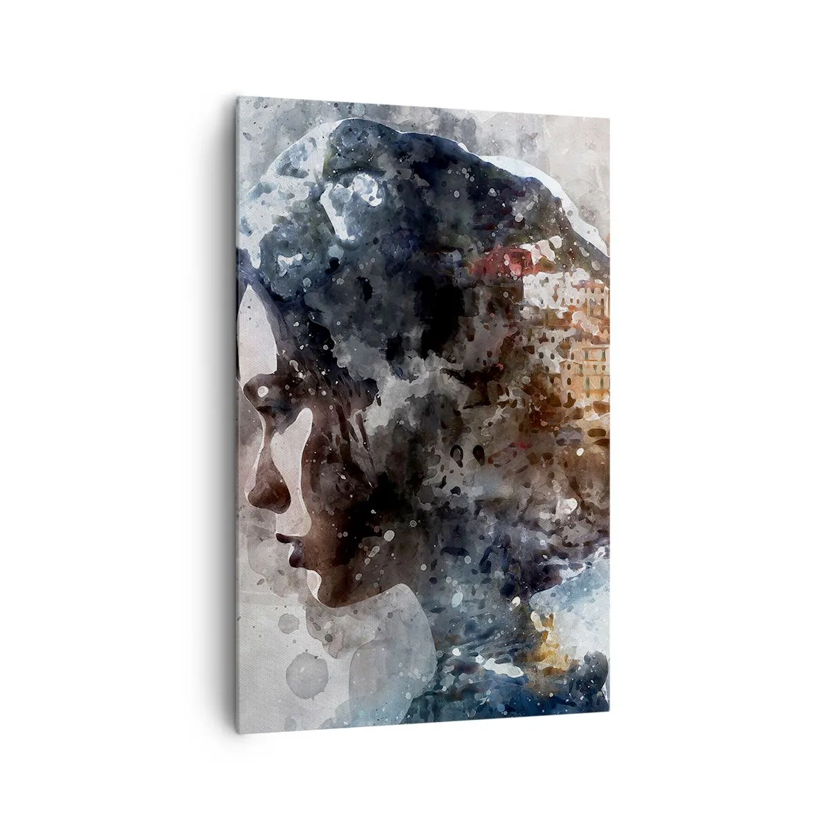 Lærredstryk - Billede på lærred - Historien om en pige med en by i baggrunden - 80x120 cm