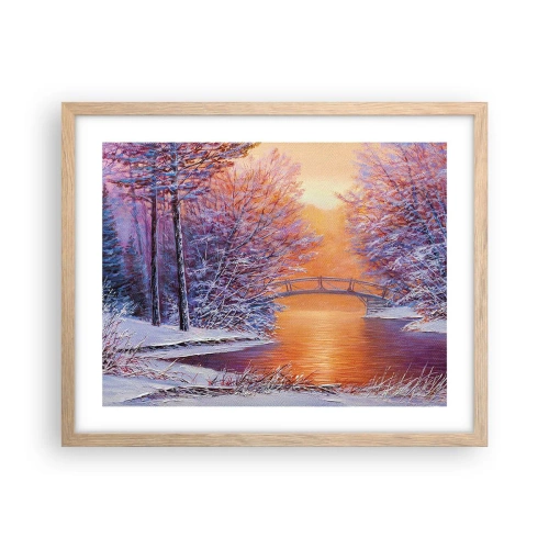 Plakat i ramme af lyst egetræ - Lad os mødes her - 50x40 cm