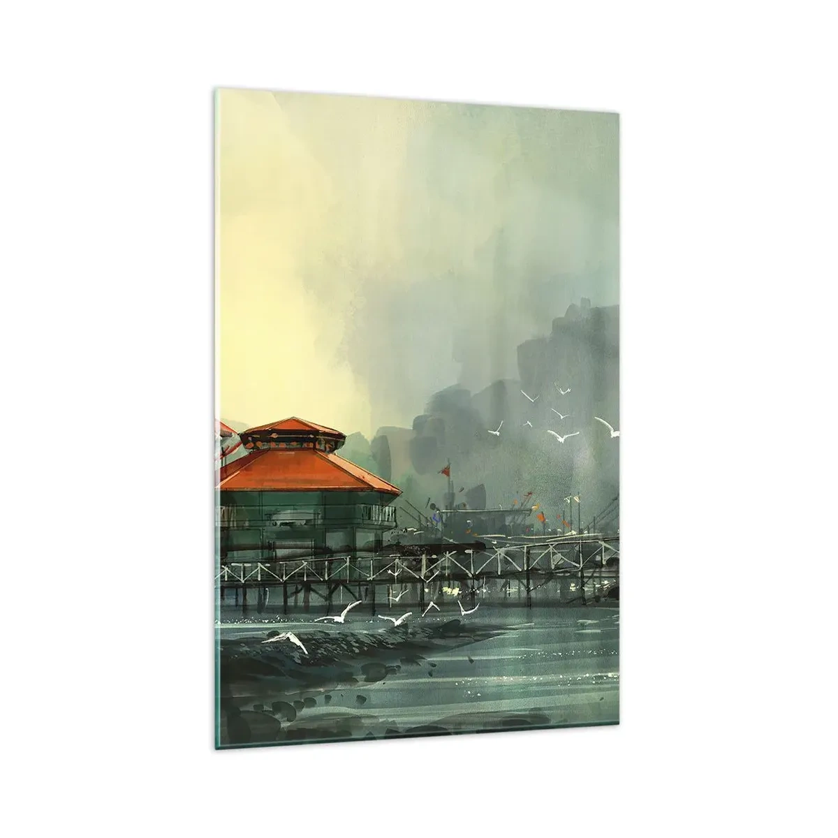 Billede på glas - En regnvejrsdag på havnen - 80x120 cm