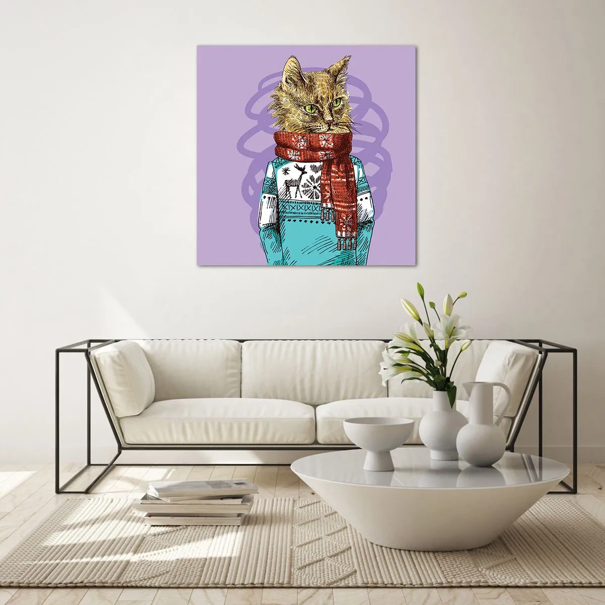 Billede på glas - En kat ikke kun i sko - 50x50 cm