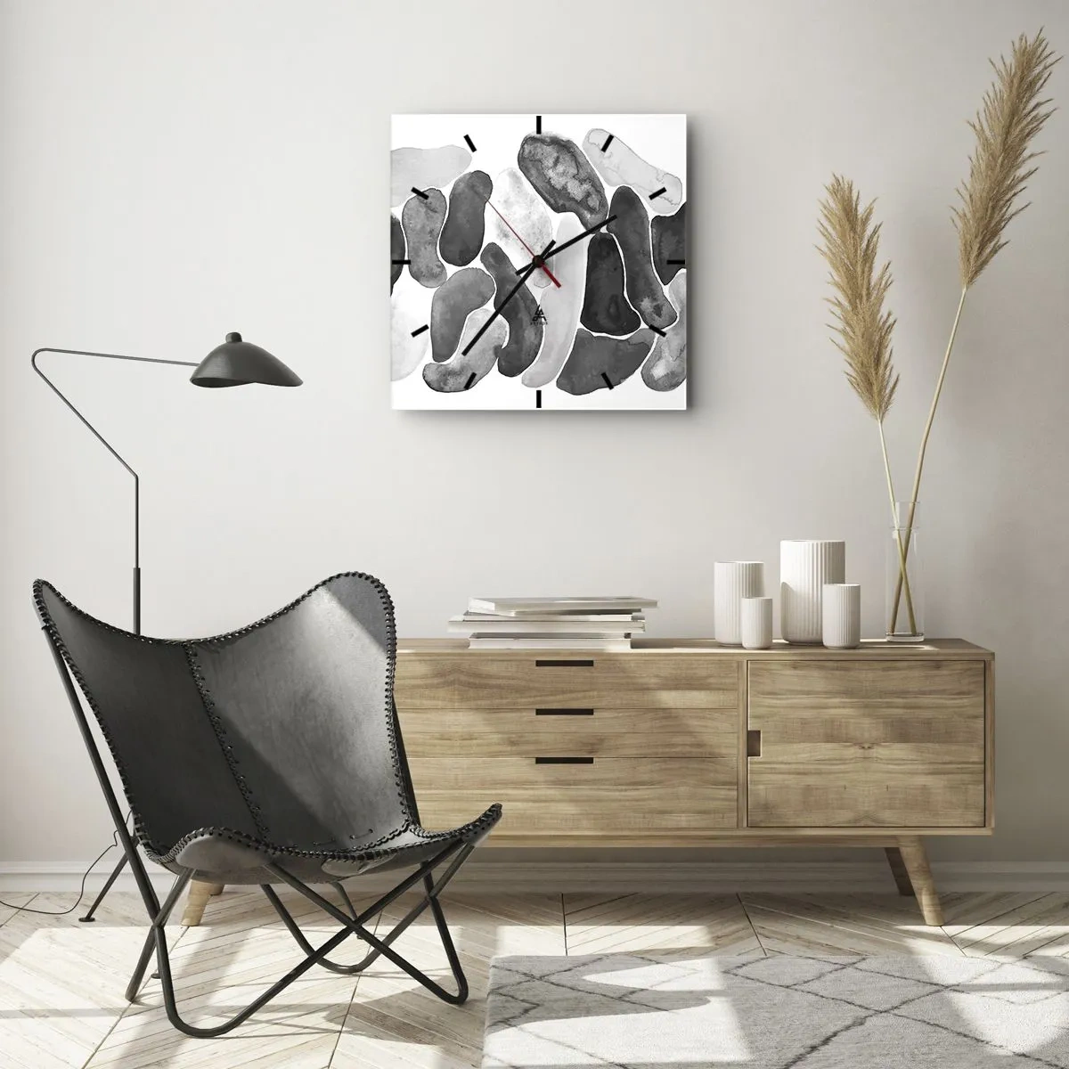 Vægur, Uret - Stenet abstraktion - 40x40 cm