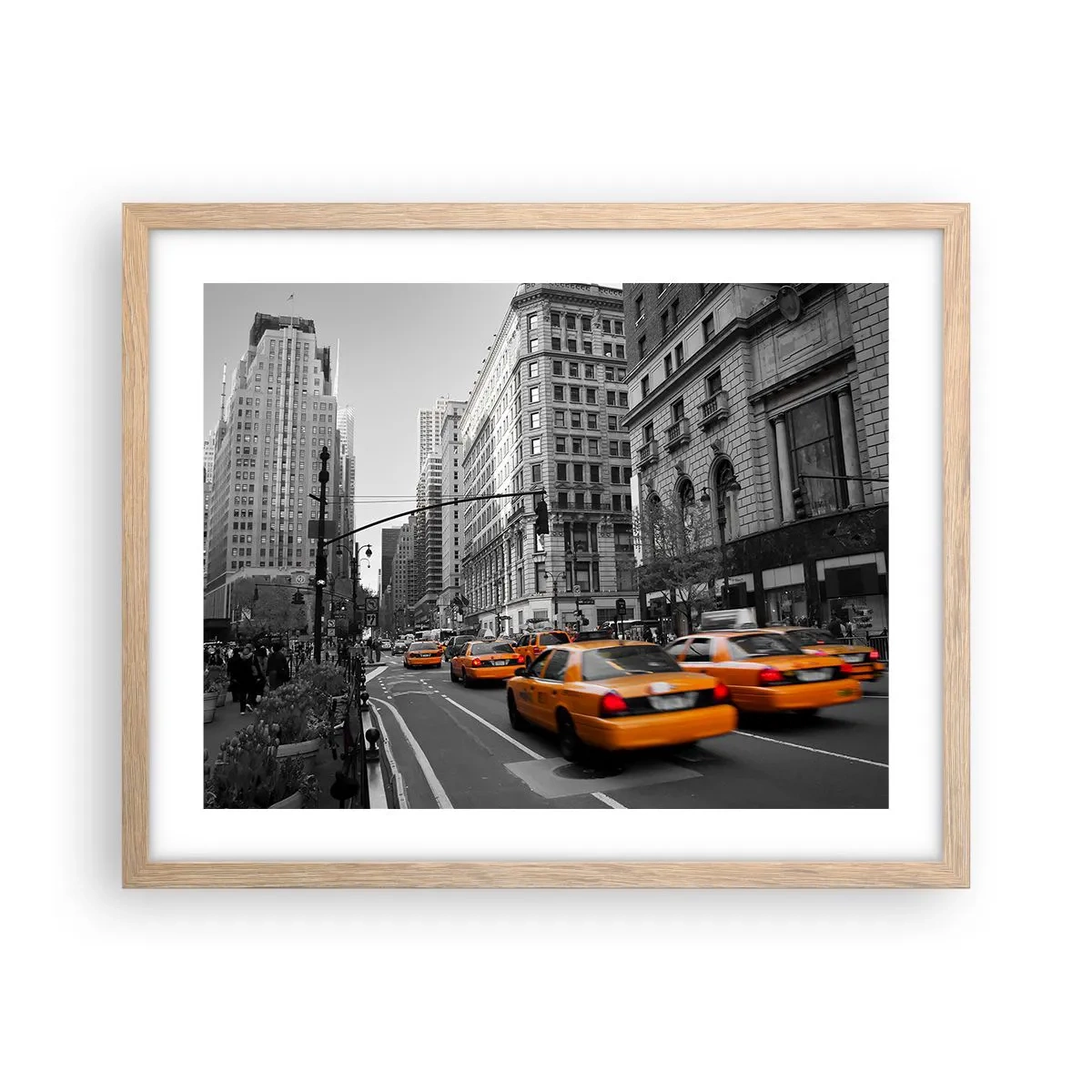 Plakat i ramme af lyst egetræ - Storbyens sol - 50x40 cm