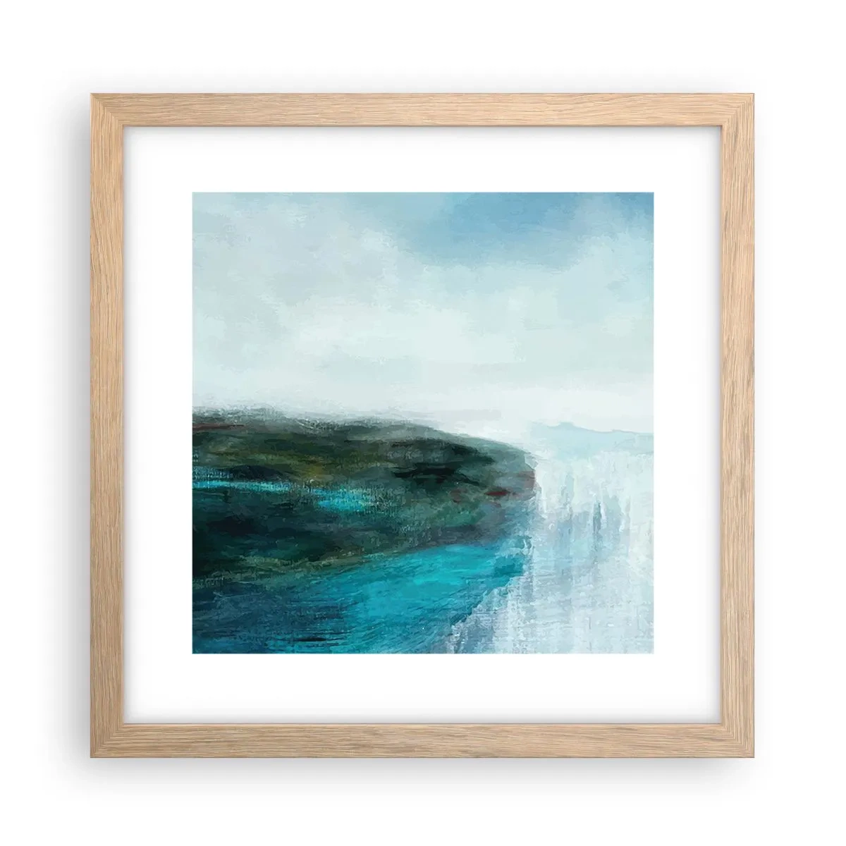 Plakat i ramme af lyst egetræ - Marin abstraktion - 30x30 cm