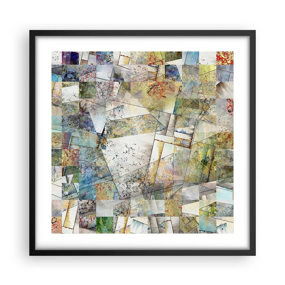 Plakat i sort ramme - Geometrisk ommøblering - 50x50 cm