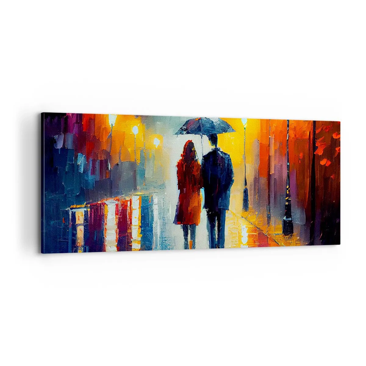 Lærredstryk - Billede på lærred - Sammen - en farverig nat - 100x40 cm
