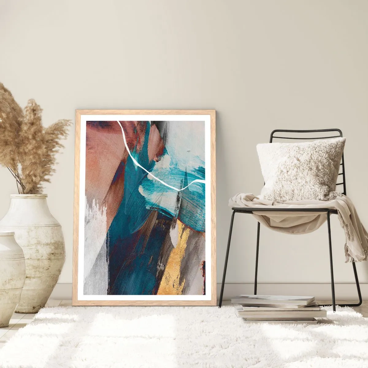 Plakat i ramme af lyst egetræ - Med flair og energi - 50x70 cm