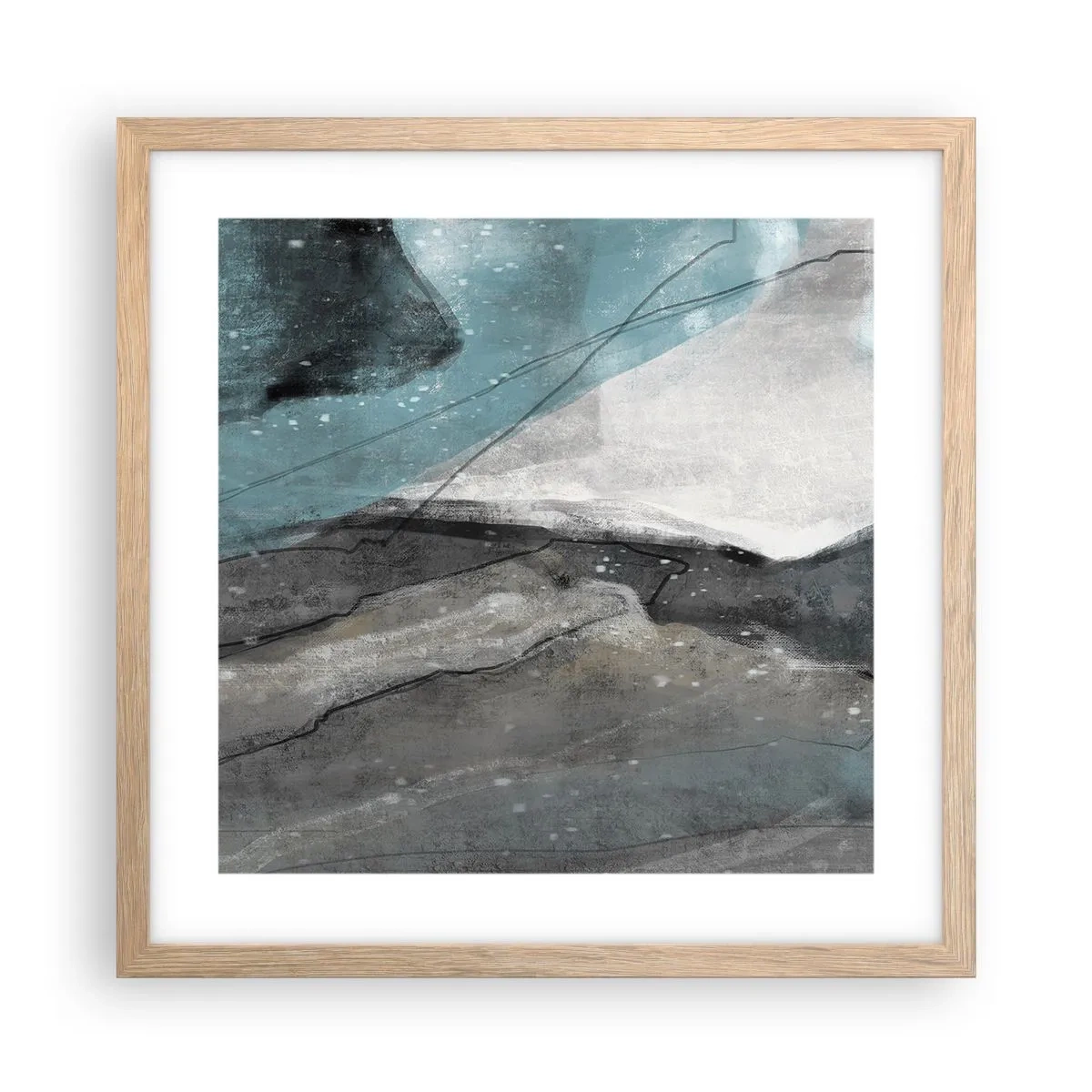Plakat i ramme af lyst egetræ - Abstraktion: klipper og is - 40x40 cm