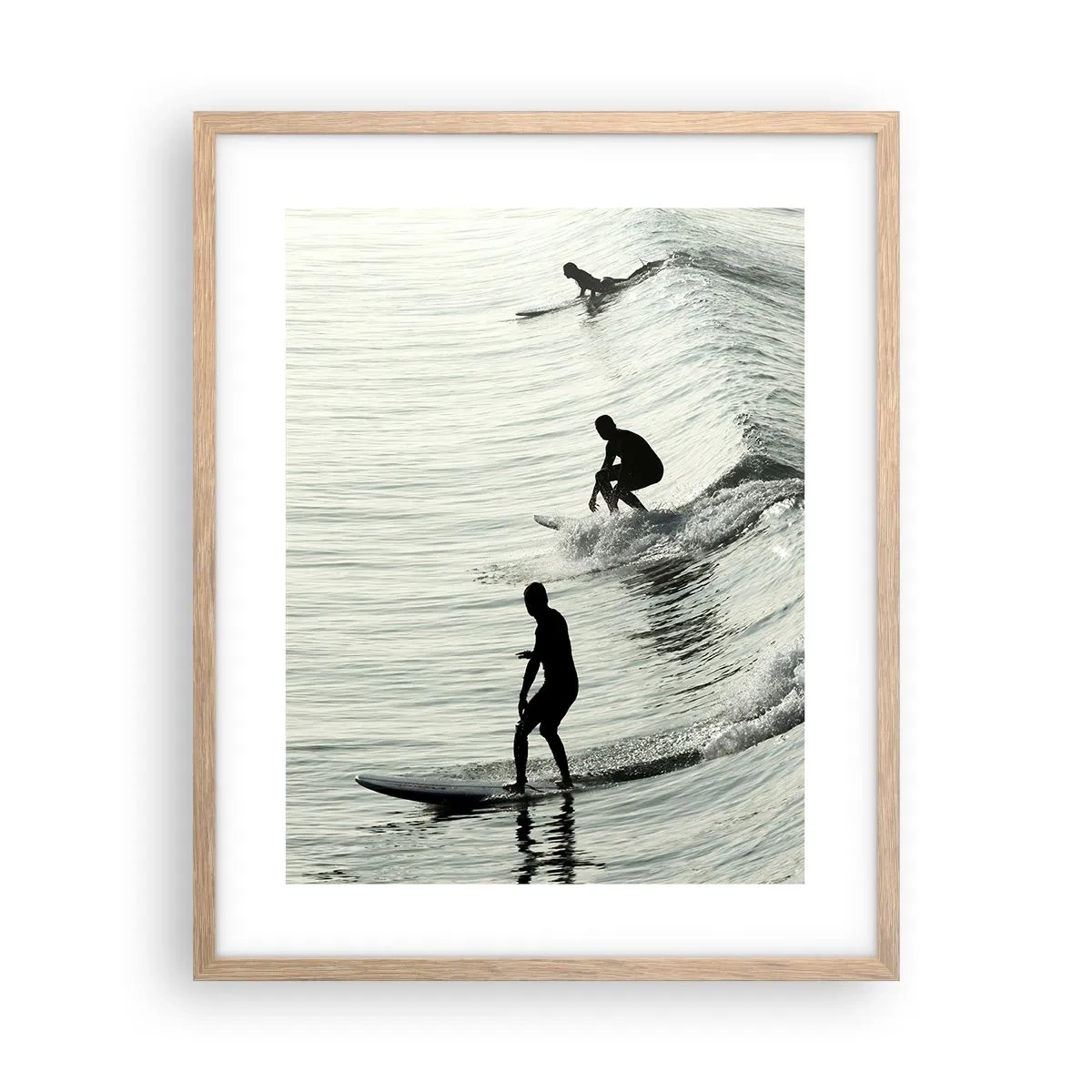 Plakat i ramme af lyst egetræ - Mødet med bølgen - 40x50 cm