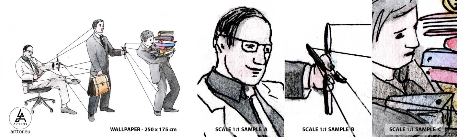 Prøve Fototapet Selvklæbende Deluxe Sticker - Enhver har sin herre - Abstraktion, Mand, Arbejde - 100x30 cm