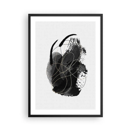 Plakat i sort ramme - En abstrakt komposition i sort med fine guldlinjer. - 50x70cm - Kom frem fra det sorte - Moderne vægdekoration til stue og soveværelse ARTTOR