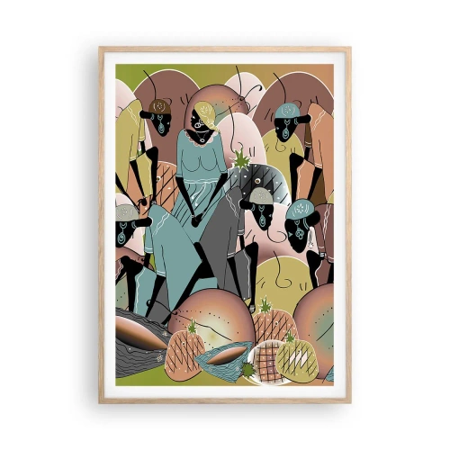 Plakat i ramme af lyst egetræ - Den store fejring er på vej - 70x100 cm