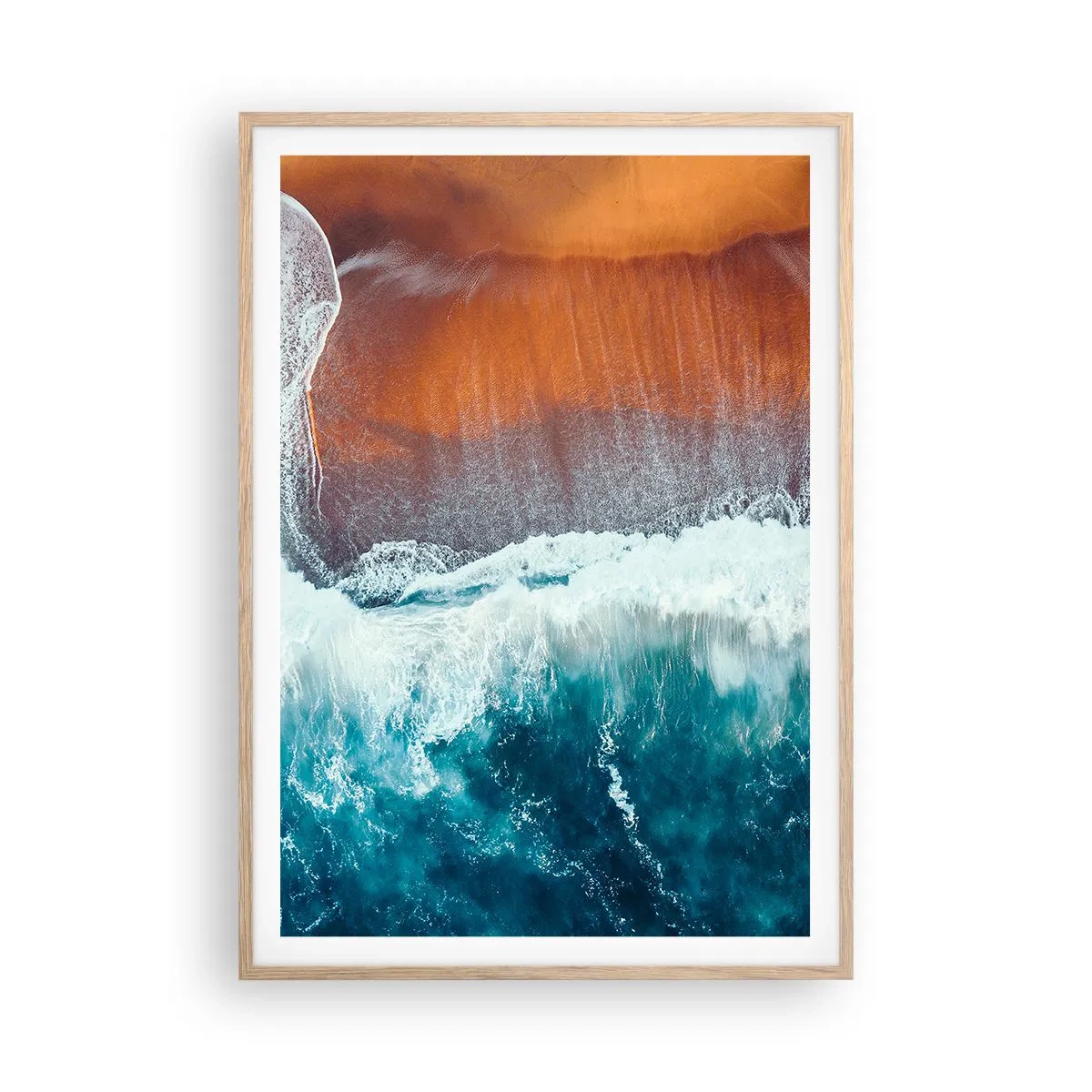 Plakat i ramme af lyst egetræ - Et strejf af havet - 70x100 cm