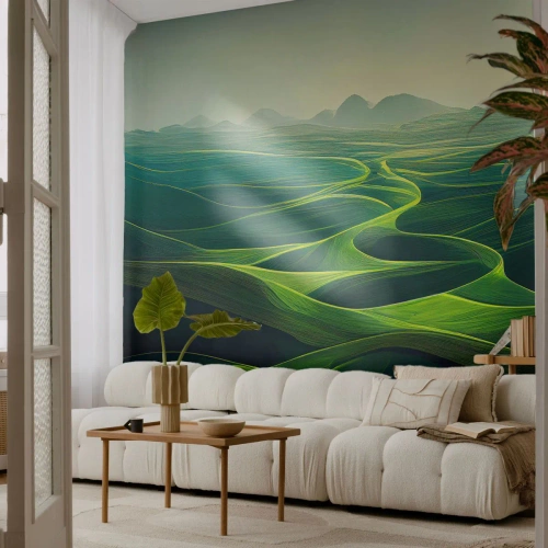 Fototapet Premium Canvas - I grønne dale - Landskab, Eng, Dale - 450x315 cm