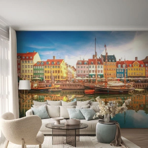 Fototapet Selvklæbende Deluxe Sticker - Over vand så glat som et spejl - Landskab, Arkitektur, København - 100x70 cm