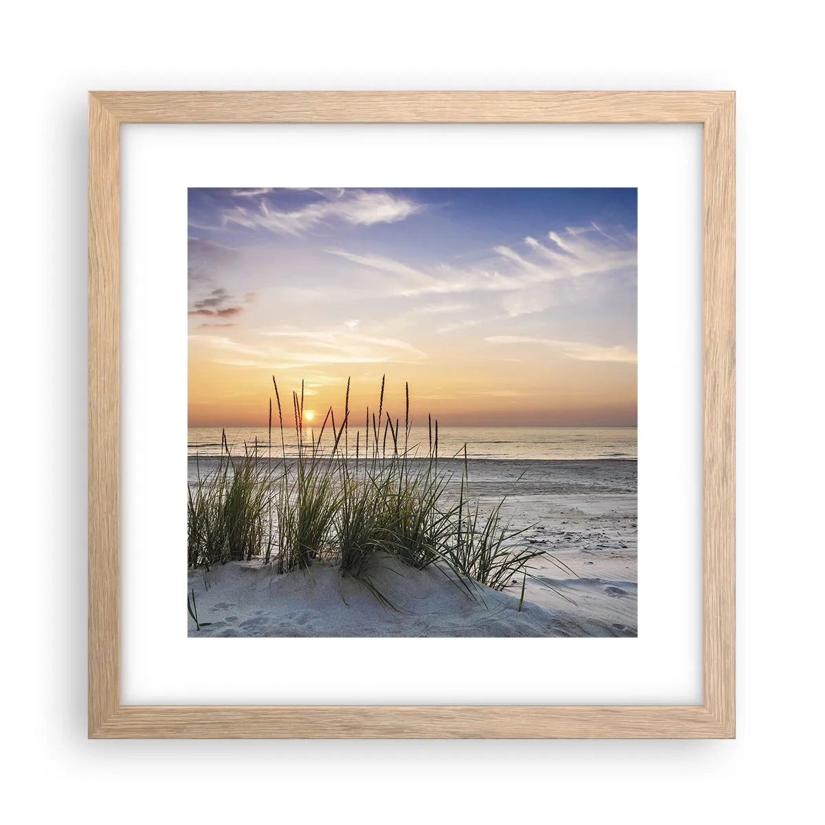 Plakat i ramme af lyst egetræ - Se, tænk, føl - 30x30 cm