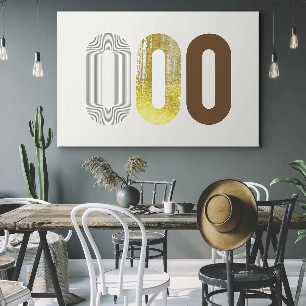 Lærredstryk - Billede på lærred - Abstrakt motiv af tre geometriske former - 70x50cm - Åhhh! - Moderne vægdekoration til stue og soveværelse ARTTOR